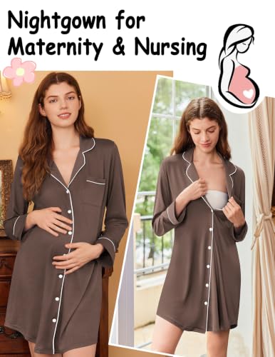 Image of Ekouaer Nightgowns for Women Long Sleeve Night Gown Button Pajama Dress
