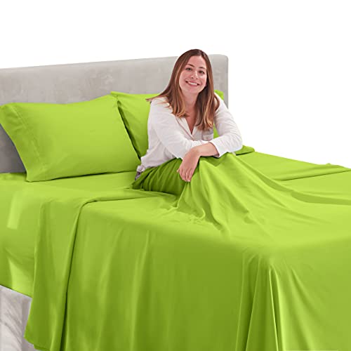 Image of Hearth & Harbor Extra Deep Pocket Bed Sheet Set - 4 Piece Hotel Luxury Sheets Fits Up to 24 inch Thick Mattress - Full - Garden Green