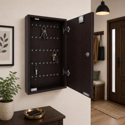 Engineered Wooden Wall Mount Key Holder Box, Wenge, 40 Hook