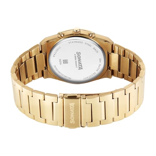 Image of Sonata Festive 2.0 Quartz Green Round Dial Men's Watch | Stainless Steel Strap Material | Watches for Men Analog - 77201YM01