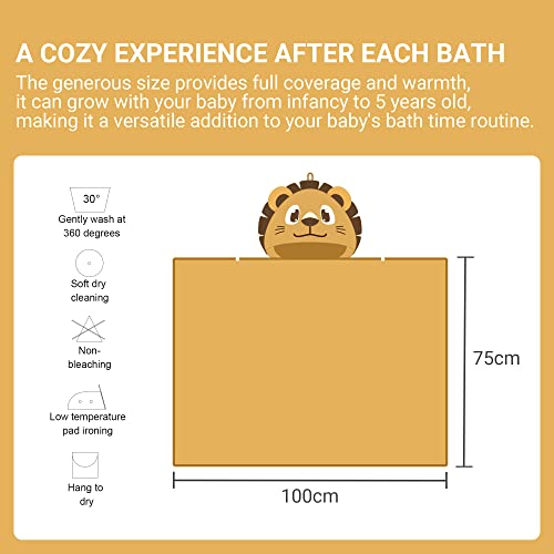 Image of MICHLEY Bamboo Viscose Baby Hooded Bath Towel for 0-5 Years Boys and Girls, 29.5 x 39.5 Inch Ultra-Soft and Quick-drying Infant Bath(Lion)