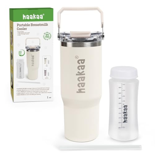 Image of haakaa Portable Breastmilk Cooler 30oz/900ml, Up to 20 Hours of On-The-go Cooling, Larger Capacity Breast Milk Chiller with a 300ml Inner Breastmilk Storage Bottle & Leakproof Lid with Straw & Sip