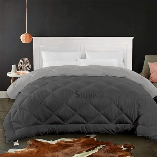 Image of 600 GSM Heavy Winter Double Bed Comforter | Microfiber, Breathable, Reversible,Soft, Lightweight & Machine Washable Comforter for Double Bed 90x100 Inch - Dark Grey Silver