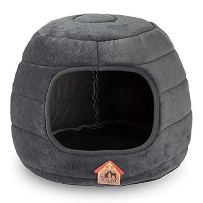 Hollypet Coral Velvet Self-Warming 2-in-1 Foldable Cave Shape High Elastic Foam Pet Cat Bed for Cats and Small Dogs