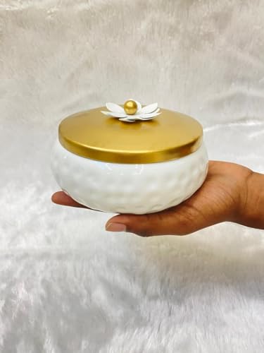 Image of Non Airtight 6 inch Hammered Metal bowl with crystal Lid - Return Gift