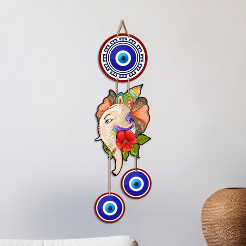 Image of Artvibes Ekdanta Ganesha Evil Eye Wall Hanging for Home Entrance Decor | Nazar Battu Protection Charm for Living Room Bedroom Temple Office | Vastu Positive Energy Lucky MDF Decorative Gift (WH 8566N)