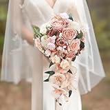 NAHUAA 9.5Inch Bridal Bouquet Wedding Bouquets for Bride Cascading Bridal Bouquet Rose Toss Water Drop for Boho Wedding Rustic Ceremony Anniversary