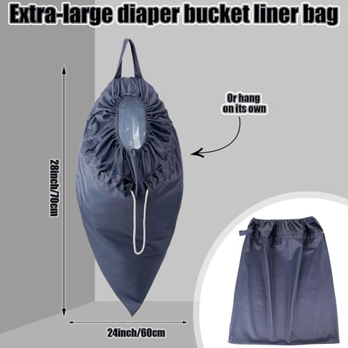 Tegeme 2 Pack Reusable Cloth Diaper Pail Liner Bags, Hangable Pail Liner with Strap, Reusable Laundry Bag Waterproof Pouch for Cloth Diaper, Laundry and Garbage, Grey & White