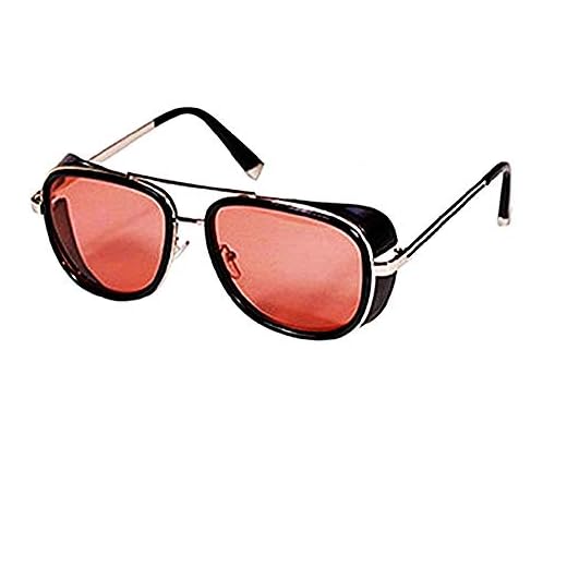 Occhiali da Sole Iron Man - Steampunk - Tony Stark - Retro - Uomo - Unisex - Montatura Dorata - Lente Rossa - Idea Regalo Natale e Compleanno