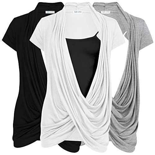 Image of Free to Live 3 Pack Nursing Tops Breastfeeding Shirts Criss Cross Tops for Women Fall Maternity Clothes Short Sleeve Cardigan