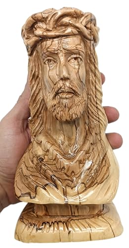 Zuluf Busto de Jesus Cristo 20,8 cm - Escultura de Madeira de Oliveira Escultura Católica Cristã Bel...