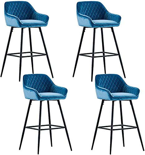 JYMTOM Tabourets de Bar Lot 4 avec Accoudoirs et Dossier Pieds en Métal Chaises de Bar avec Repose-Pieds (Ensemble de 4, Bleu) Cover