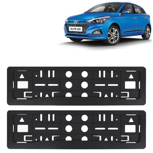 Image of KINGSWAY Elite I20 Car Number Plate Frames for All 2018 to 2020 Models of Hyundai Car Registration Plate Holders, Black Licence Plate Covers (Front and Rear), Universal Size 51.5 x 14.5 cm