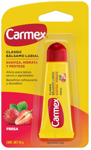 Carmex, Bálsamo Labial Hidratante Classic en Tubo sabor Fresa, para Labios Secos y Agrietados, Protege y Suaviza, 10 gr