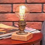 SSNCcNC Industriel Lampe de table Ancien Lampe de table E27 Lampe de chevet en bois Minimalisme Lampe de bureau salon Bureau enfants chambre Éclairage de table Veilleuse 9 * 19CM