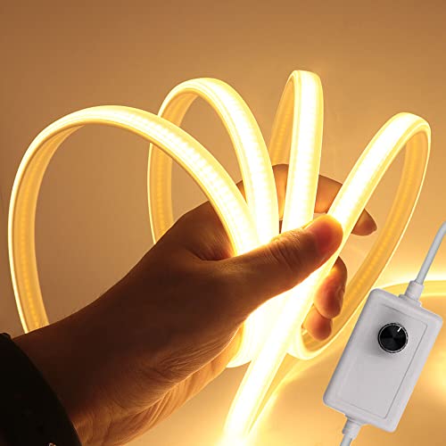 XUNATA Dimbare COB LED-strip 220V met Dimmer, Hoge Helderheid 288 LED/m, IP65 Waterdicht, Elke Snede 50 cm, Flexibel Touwlicht Snoerlicht (1m, Warm Wit)