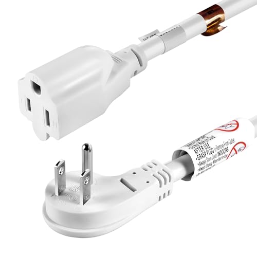 VSEER 2Feet 1875W 15A 14AWG Flat Plug Heavy Duty Extension Cord Outlet Saver 3-Prong Grounded Short...