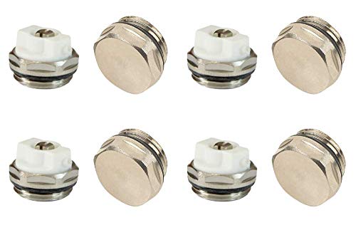Preisvergleich Produktbild x4 Entlüftungsventil und Verschlosstopfen, Set, manuell, für Heizkörper, Entlüftungsventil Set 1 / 2" BSP-Gewinde, hochwertig