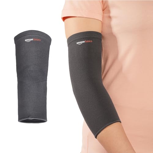 Image of Amazon Basics Elbow Support Sleeve | Even Compression for Elbow Comfort | Breathable Fabric | Padded Design for Daily Stability | Unisex | Medium