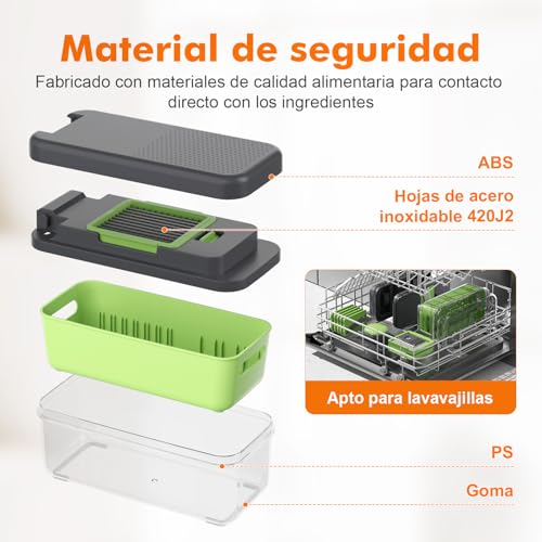 Miniatura 7 de Ibergrif M524-7 Cortador De Verduras 7 En 1, Picador De Verduras Multifunción Con Contenedor, Vegetable Chopper Manual, Mandolina De Cocina Profesional Para Frutas Y Verduras, Apto Microondas