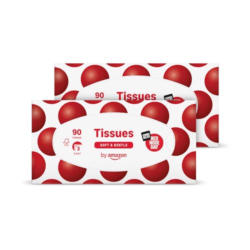 by Amazon Red Nose Day Facial Tissues 3-ply 90 Sheets Twin Pack (2 Pack) Lotioned tissues on Behalf of Comic Relief
