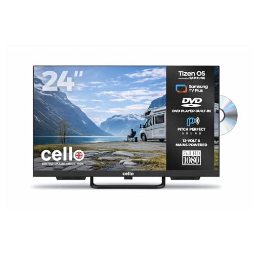 Cello CTRAV-24TZF Smart TV LED 24" 12V avec Lecteur DVD pour Camping-Car et Camping, Tizen OS de Samsung, Gaming Hub, Haut-parleurs Pitch Perfect, Bluetooth, Triple Tuner