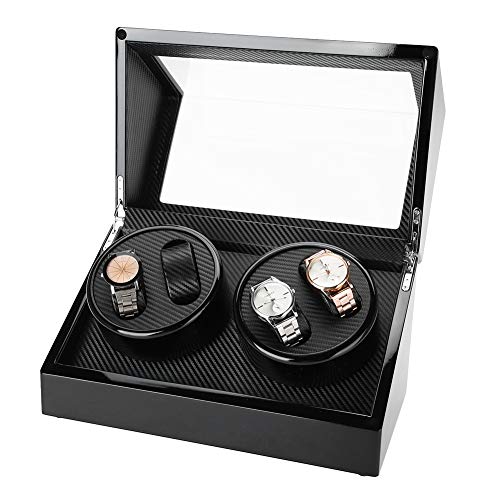 Preisvergleich Produktbild Uhrenbeweger für eine Uhr Watch,Automatisches Rotationsautomatik Uhrenwickler Aufbewahrungsbox für Uhrwerk und Uhr, Wood+PU Leder und weiches Samtfutter, kratzfest, 4 Grids(Schwarz)
