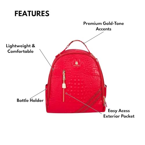Image of Tote&Carry Apollo BFF Backpack for Women, Vegan Leather, Water-Resistant, Carry-On Luggage for Travel, Work & Daily Use (Alligator Skin, Black)