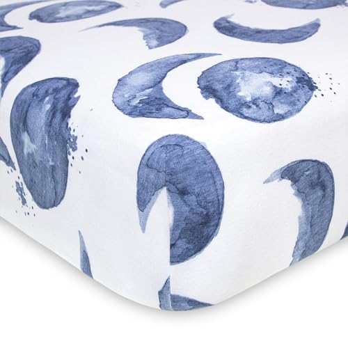 Image of Burt's Bees Baby Print Fitted Crib Sheet Organic Cotton BEESNUG - Hello Moon! Prints, Fits Unisex Standard Bed and Toddler Mattress, Infant Essentials, 52 x 28 Inch 1-Pack