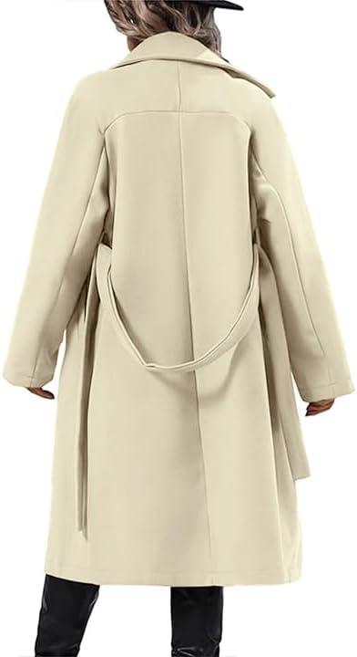 OPCAKM Women's Winter Wool Blend Pea Coat Double Breasted Notch Lapel Long Trench Coat - Image 5