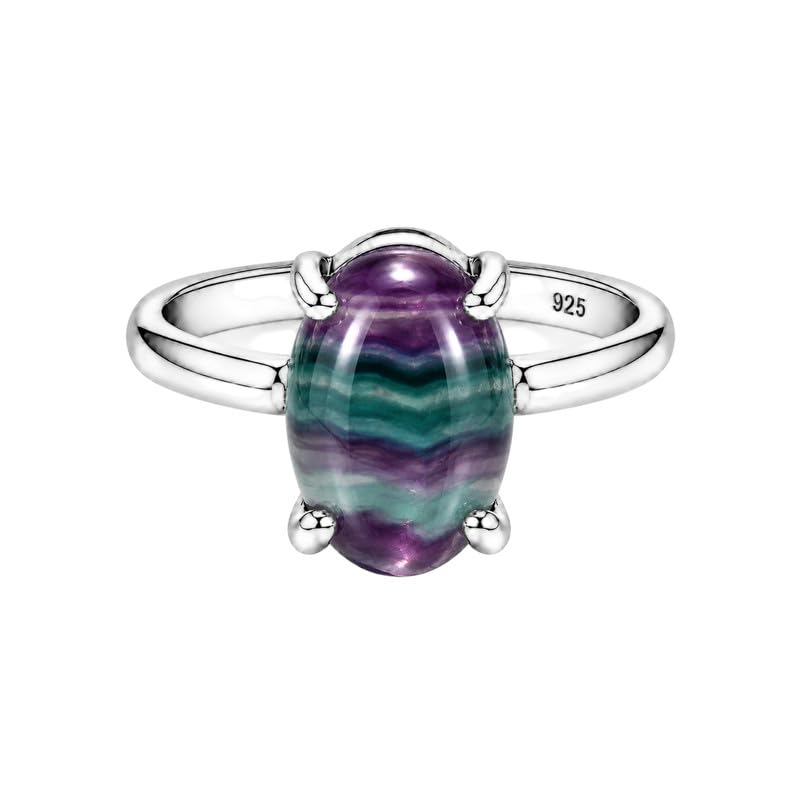 Meadows Natural Edelstein Ring 925 Sterling Silber Oval Cabochon Statement Ring Echter Handgefertigter Solitär Schmuck für Damen R-34