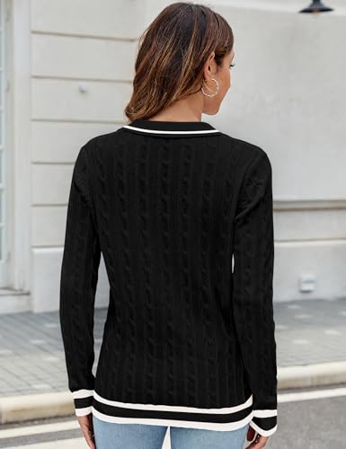 Micoson Womens Fall Long Sleeve Sweaters Lapel V Neck Cable Knitted Pullover Casual Soft Jumper Top3