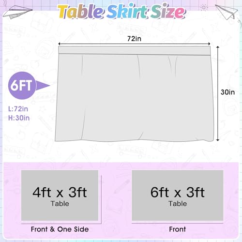 Image of 6FT Smiley Face Table Skirt Teacher Desk Skirt for Composition Notebook Classroom Decor Rectangle Tablecloth Colorful Table Cover for Back to School Party Supplies Home Dorm Office Bookcase Cabinet