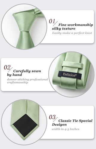 Image of Enlision Mens Ties Solid Color Satin Necktie Ties for men Handkerchief Cufflinks Pocket Squares for Wedding