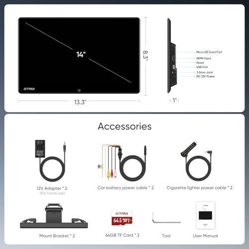Image of 14 inch 4K Android Car TV Headrest Monitor for Cars Back seat Rear Entertainment System, Support Wireless Phone Link Touch Screen,with WiFi /Bluetooth /HDMI /USB /Video Player 4G+64G (2*PCs)