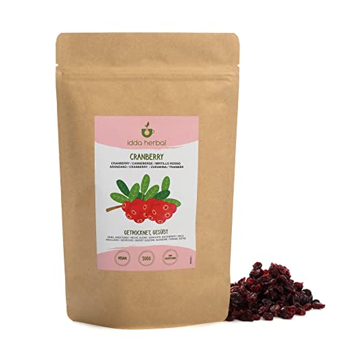 Cranberries getrocknet (500g), Cranberry ohne künstliche Zusatzstoffe, leicht mit Fruchtsaft gesüßt, Trockenobst Snack Cover