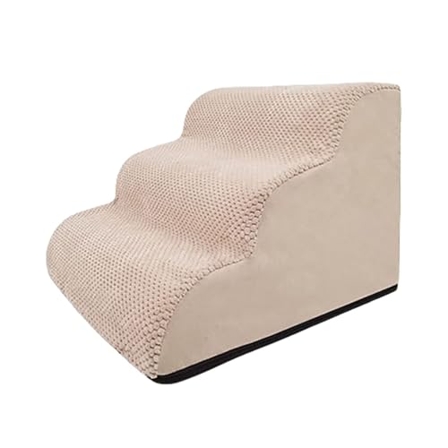 haoyunshengyi 犬用ステップ ドッグステップ スロープ 踏み台 階段 室内 高齢 小型犬 滑り止めマット付き カバー取り外し 洗える (ベージュ,3段(サイズS))