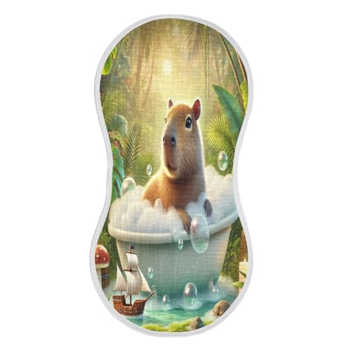 Capybara Bathtub Bubbles Baby Burp Cloths Absorbent Muslin Soft Burp Cloth Rags Cotton Burp Clothes for Unisex Boy Newborn Girl 1 Pack 22x11 Inches