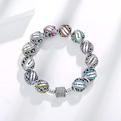 Birthstone Charms for Charms Bracelet 925 Sterling Silver Bead Openwork Charms Fit Pandora Charms Bracelet, Fit Women Wife Mom Christmas Birthday Gift2