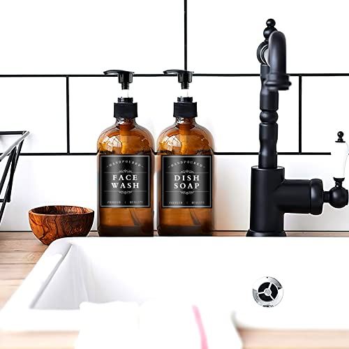 White Waterproof Soap Labels For Plastic/Glass Bottles, Bathroom/Kitchen Hand Soap Dispenser Label Stickers, Removable Cleaning Bottle Labels For Soap, Lotion, Shampoo Conditioner, 12Pack (Black) #TOP6