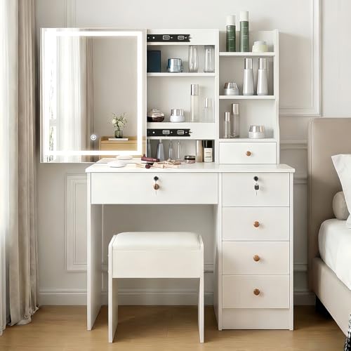 Catálogo para Comprar On-line Tocador Walmart para comprar hoy. 50 TRIUMPHKEY Tocador Vanity con Espejo Luz LED Mueble para Maquillaje Vintage con Espejo Movible Escritorio con 6 Cajones y Estantes De Almacenaje con Heces para Recamara 80x38x128CM...