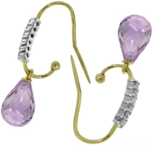 Galaxy Gold GG 14k Solid Gold Diamond Fish Hook Earrings with Natural Amethysts - Image 2