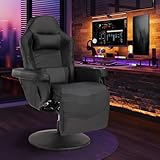 CALIVIA Massage Gaming Recliner Chair with Cup Holder & Side Pockets – Ergonomic PU Leather Video Gaming Chair with Footrest, Manual Recline, Headrest & Lumbar Support for Office or Game Room (Black)