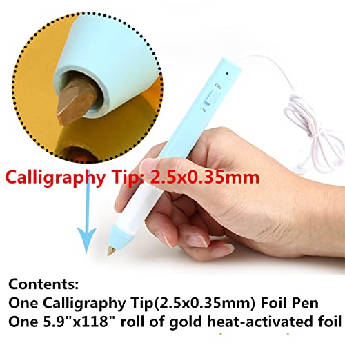 OTCRAFT Hot Foil Roon & Hot Heated Foil Pens Set,Foil Quill Starter USB Heat Foil Pen for Scrapbooking Tool Kits Gold Glimmer Hot Foil Roll for Card Making Craft Scrapbooking Drawing Pen (2.5x0.35mm) - Image 2