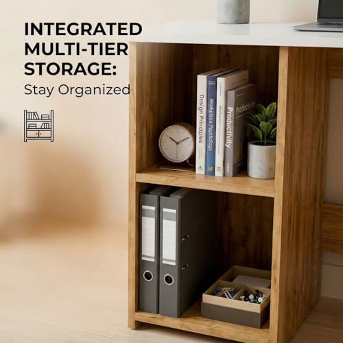 Image of FFO GlideDesk Wooden Computer Desk with Sliding Keyboard Tray & Storage Shelf | Compact Study & Work Table for Home Office | Space Saving Writing Desk | Engineered Wood