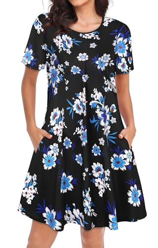 Image of Womens Summer Dresses Beach Casual Loose Tshirt Floral Short Sleeve Flowy Pockets Sundresses 2026