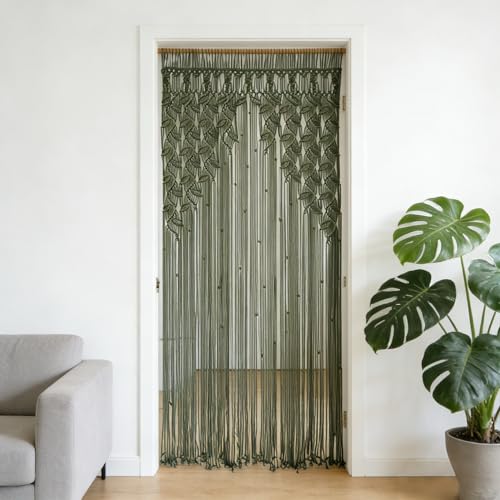 M MANUAL Green Leaf Tassels Macram Curtain Macrame Wall Hanging Boho Wedding Arch Chic Macrame Valance 33.5 W x78.7L Curtain Bohemian Decor Macrame Wedding Backdrop