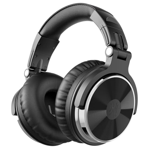 Image of OneOdio PRO 10 Over Ear Headphone Studio Wired Bass Headsets with 50mm Driver, Foldable Lightweight Headphones with Shareport and Mic for DJ Monitoring Mixing Guitar PC TV (Black)