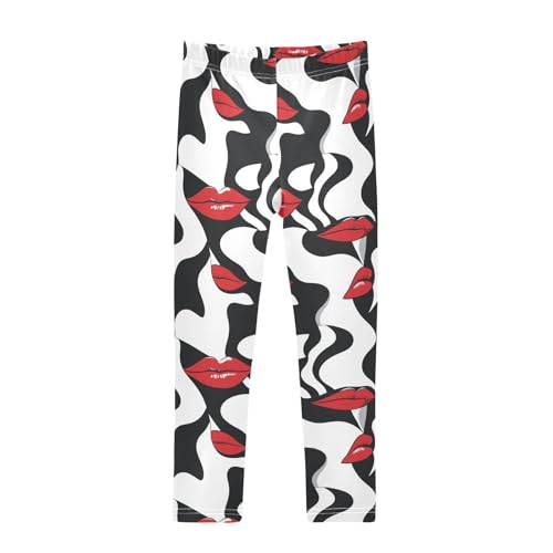 Red Lips Black White Girls Casual Leggings for Kids Printed Long Pant Bottoms Stretch and Soft