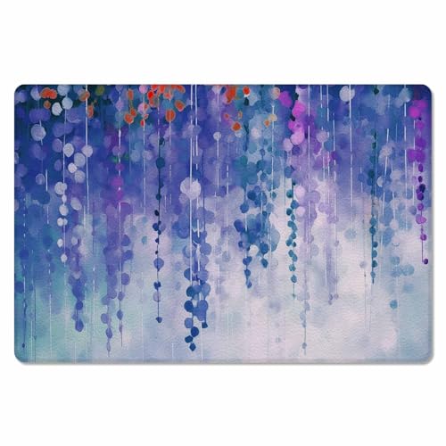 Blue Sweeping Flower Antifatigue Kitchen Bath Door Mat Cushioned Runner Rug,Washable Welcome Floor Sink Mat,Waterproof & Non-Slip Standing Doormat for Kitchen,Abstract Botanical Plant Leaves 18